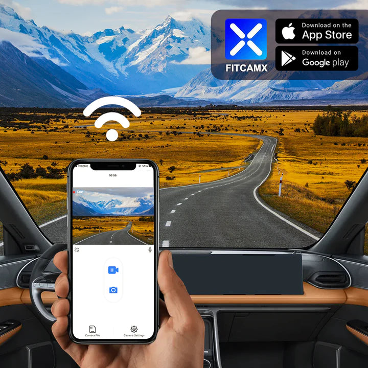 FitCamX dashcam voor meerdere automerken. App-gestuurde slimme dashcam.