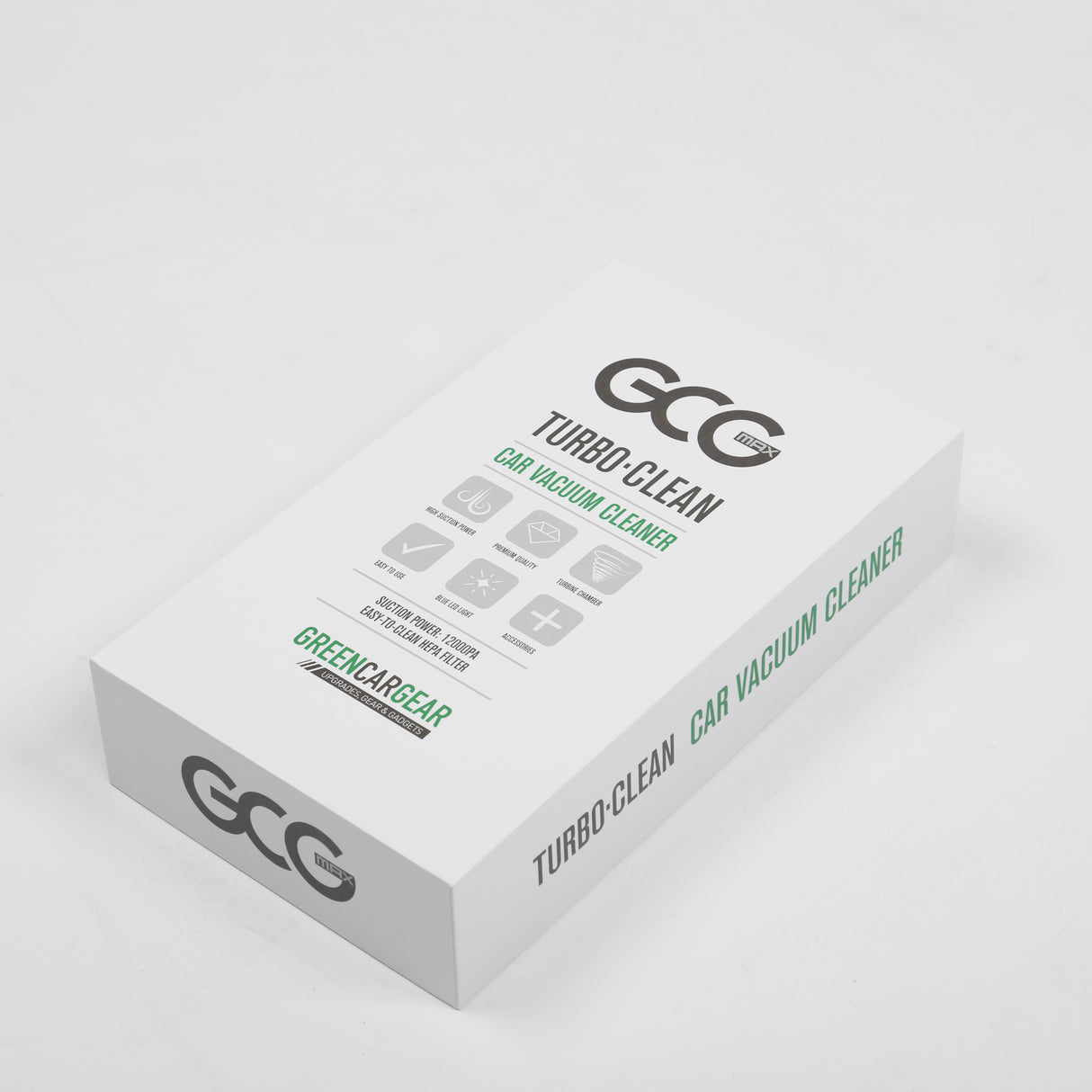 GCG MAX TurboClean auto-stofzuiger doos met logo en productinformatie