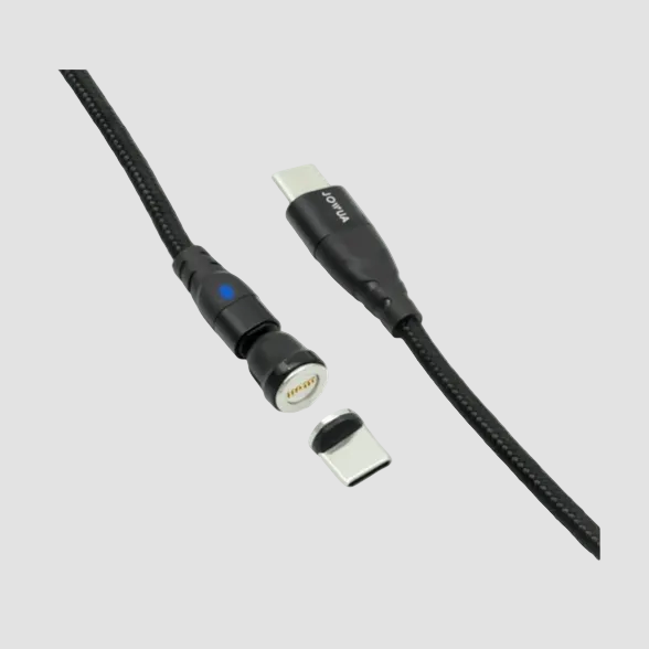 jowua magnetische oplaadkabel die is gesplitst. met het magnetische uiteinde getoond en een usb-c uiteinde.