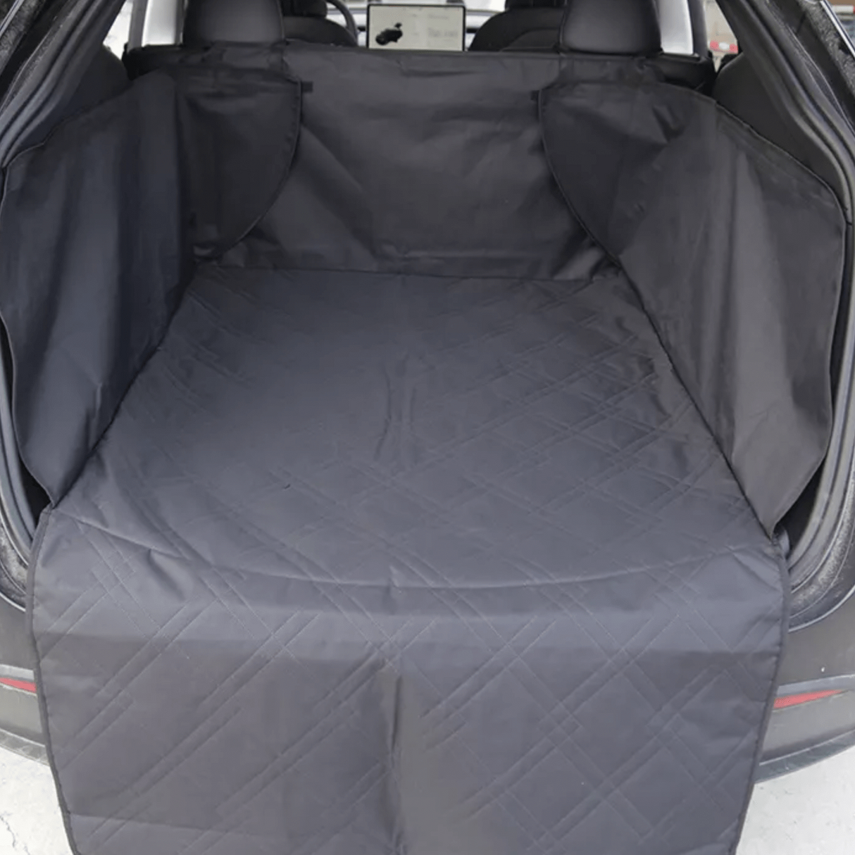 Hondendeken/bekleding voor bagageruimte in Tesla Model Y, zwart en vuilafstotend.