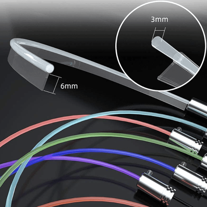 Er wordt getoond hoeveel millimeter plastic de slang voor het LED-licht is. Ook worden de mogelijke kleurcombinaties weergegeven.