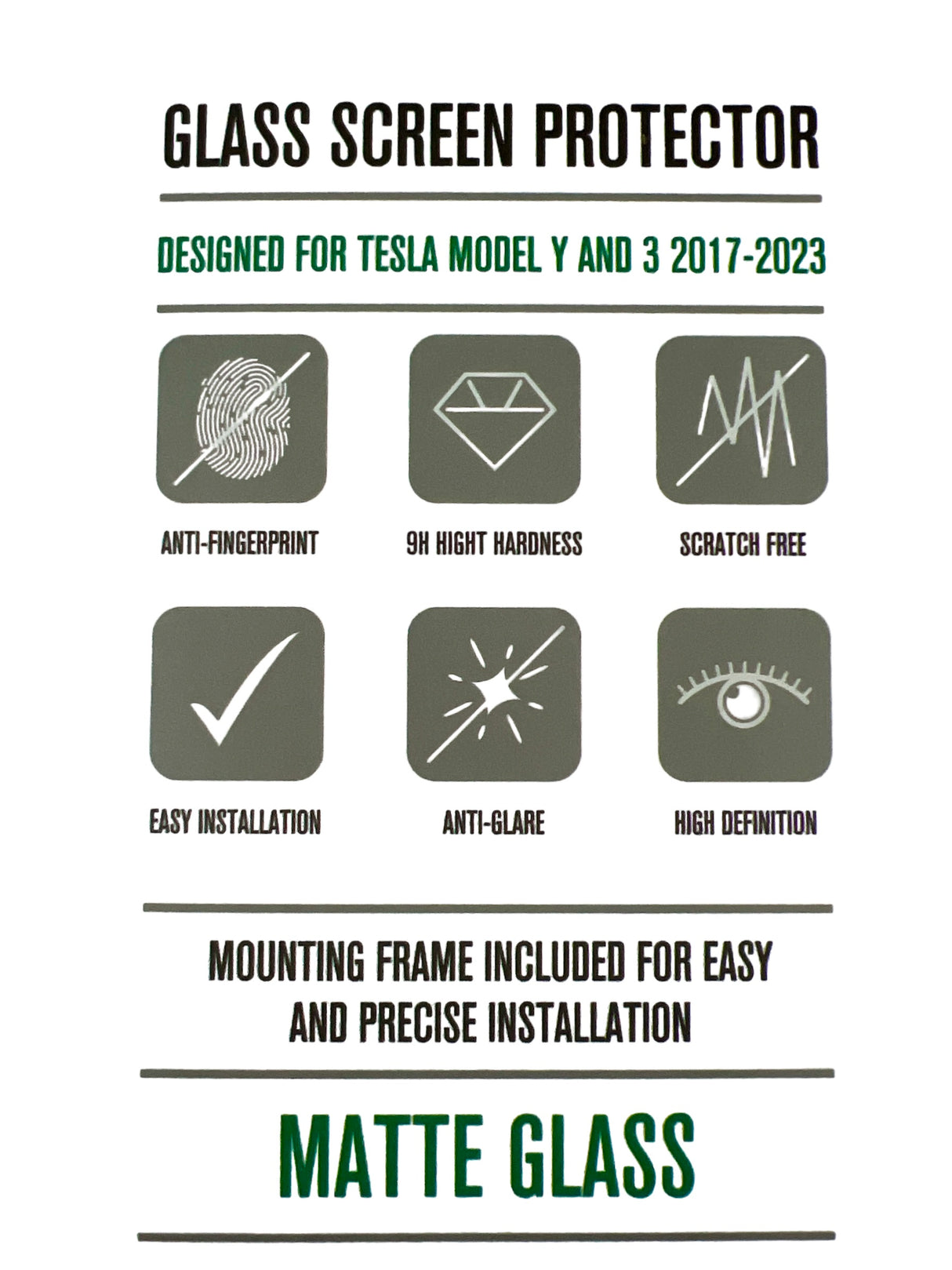 Beschrijving van GCG MAX schermbeschermer voor Tesla Model 3/Y met mat glas.