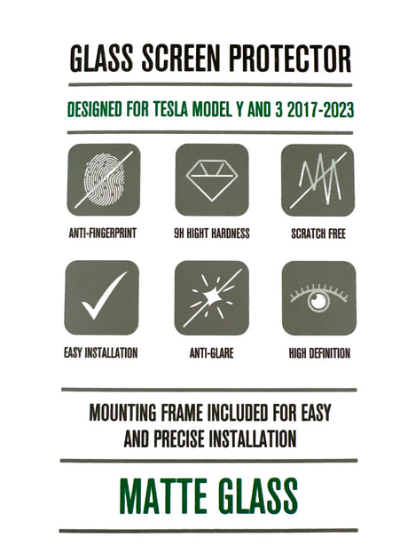 Beschrijving van GCG MAX schermbeschermer voor Tesla Model 3/Y met mat glas.
