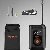 Osram TYREinflate 1600 med medfølgende adaptere, USB-C kabel og opbevaringspose