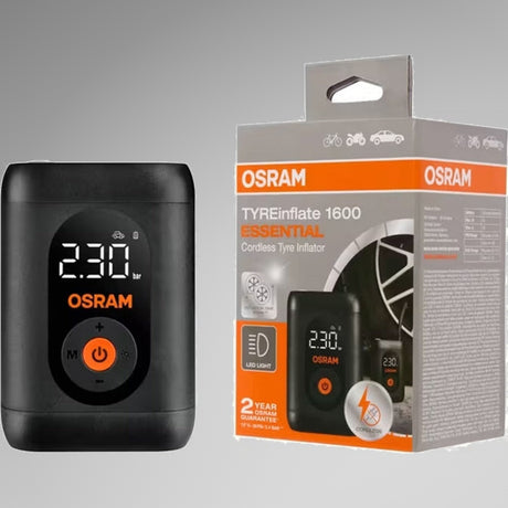 Osram TYREinflate 1600 set fra siden med ventilationsgitter og profil af håndtaget