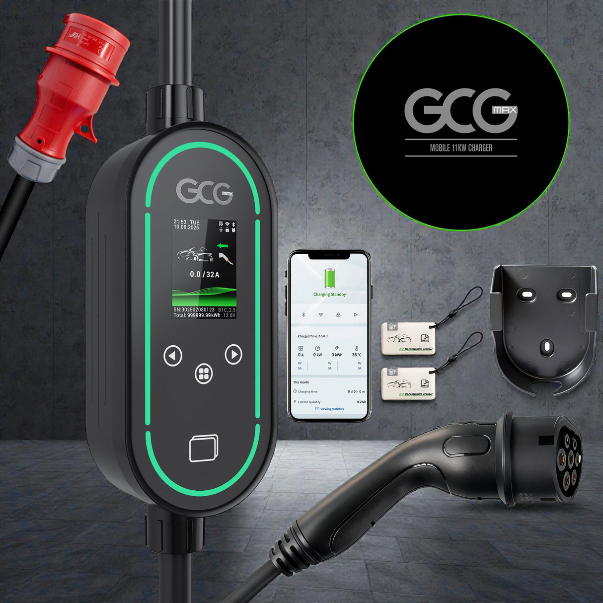 GCG MAX mobiele 11kW lader, inclusief gratis tas