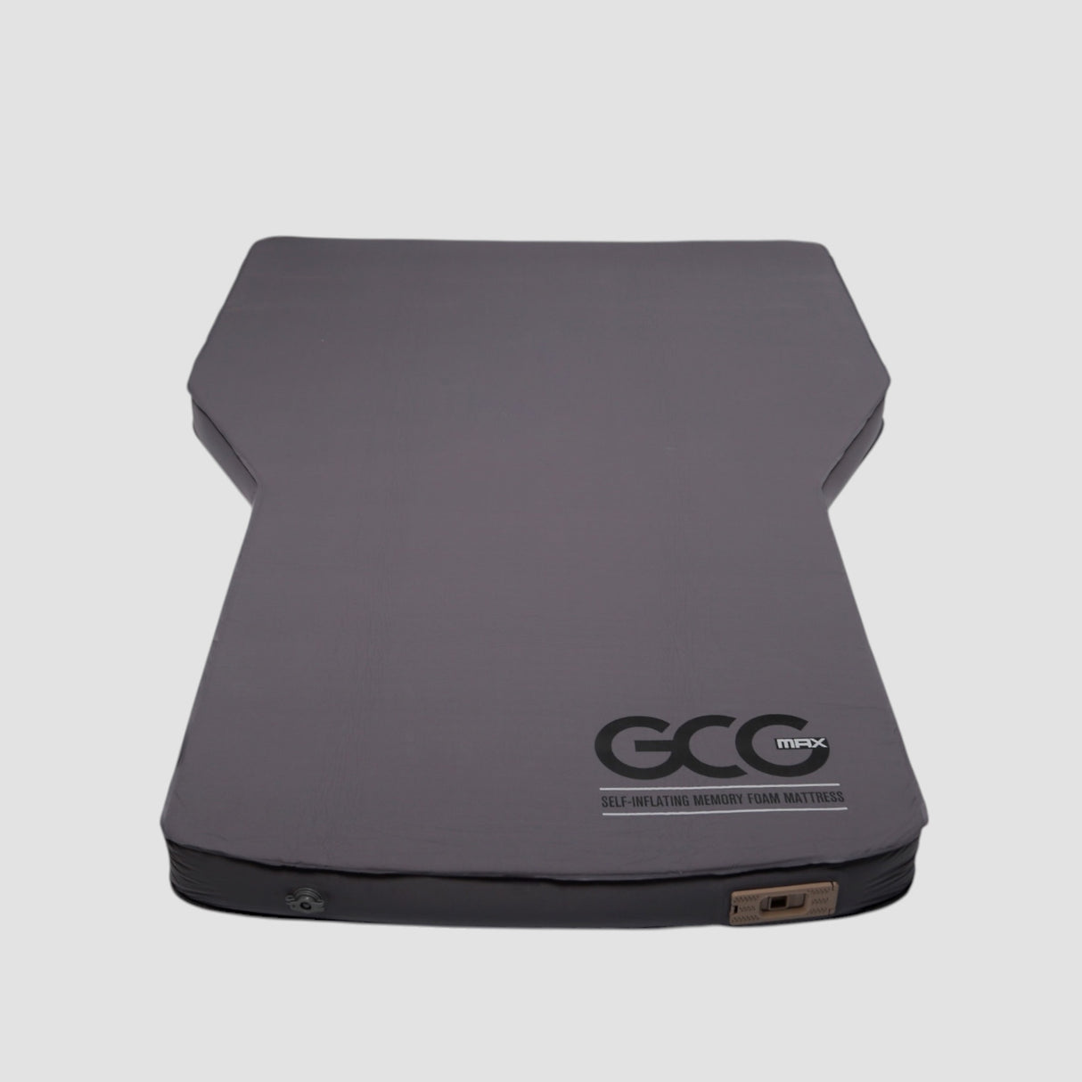 GCG MAX Premium luchtbed met traagschuim in grijs, gezien van boven op een witte achtergrond.