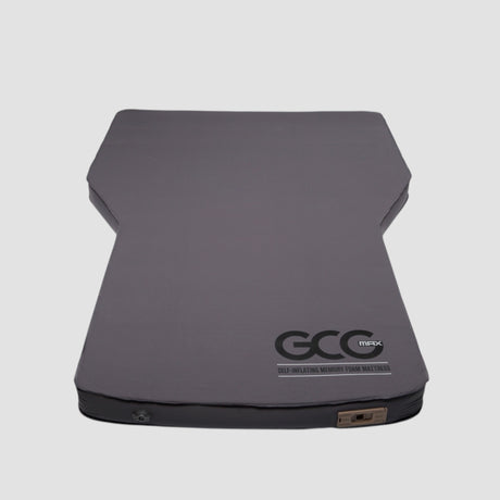 GCG MAX Premium luchtbed met traagschuim in grijs, gezien van boven op een witte achtergrond.