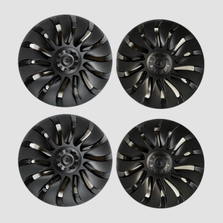 MV Storm wieldoppen voor Tesla Model Y, 19 inch standaardvelgen in zwart.