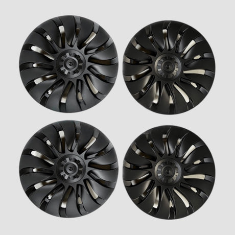 MV Storm wieldoppen voor Tesla Model Y, 19 inch standaardvelgen in zwart.