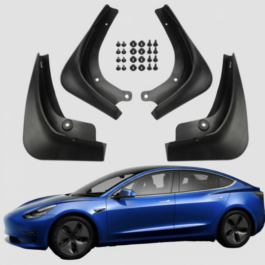 Spatlappen/mud flaps - past op Tesla Model 3