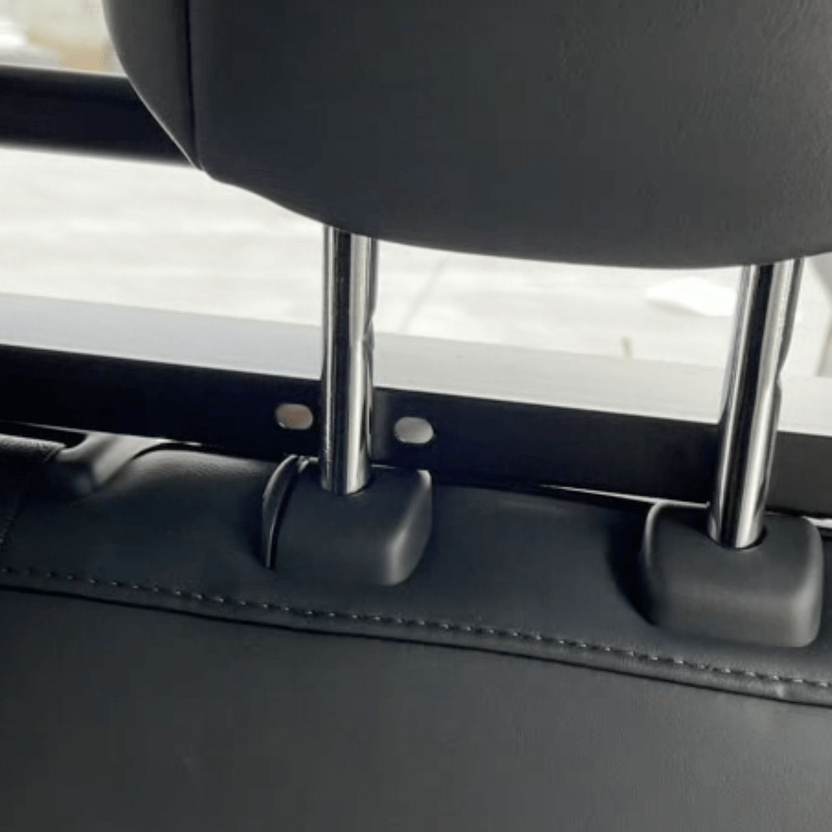 Montage van een hondenrek op de hoofdsteun in de kofferbak van de auto