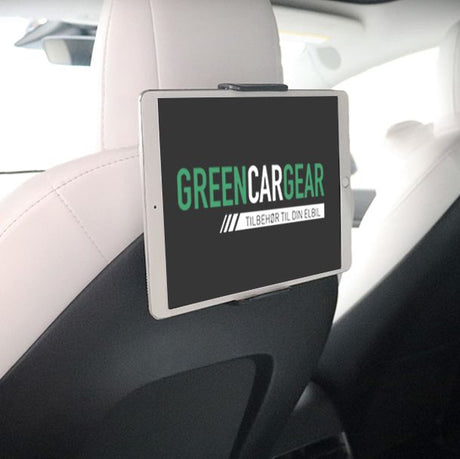 Tablet/telefoonhouder gemonteerd aan de achterkant van een autostoel.